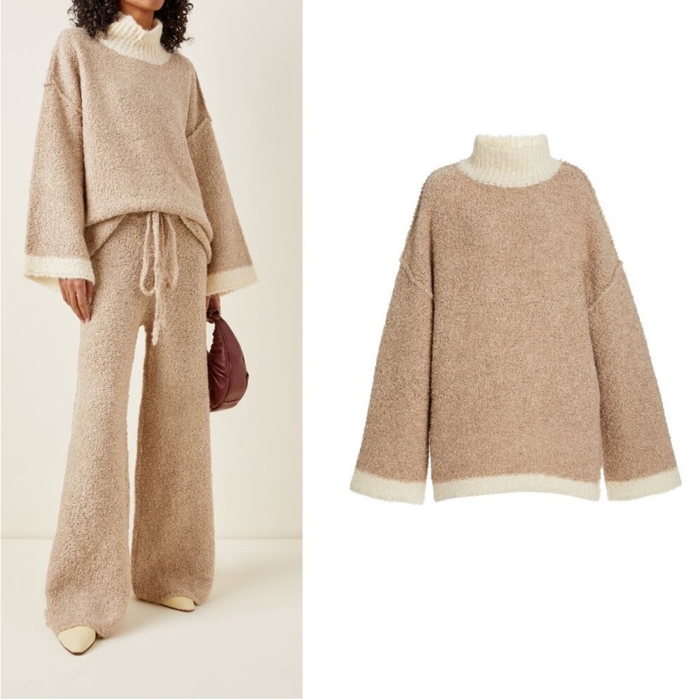 STAUD Tan and Cream Turtleneck Sweater